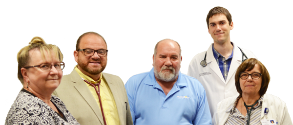 Left to right: Joyce Buonodono; Kalil Masri, DO, Cardiologist; Greg Buonodono, Heart Failure patient; Steven Brennan, DO, Family Practice Resident; Sue Hafer, NP