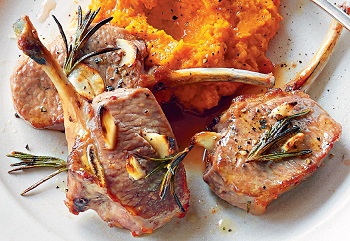 Grilled Lamb Chops on Carrot PurÃ©e with Roasted Garlic