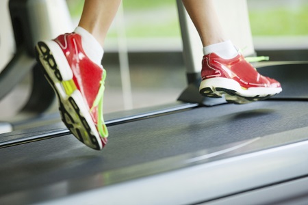 red shoes running on treadmill