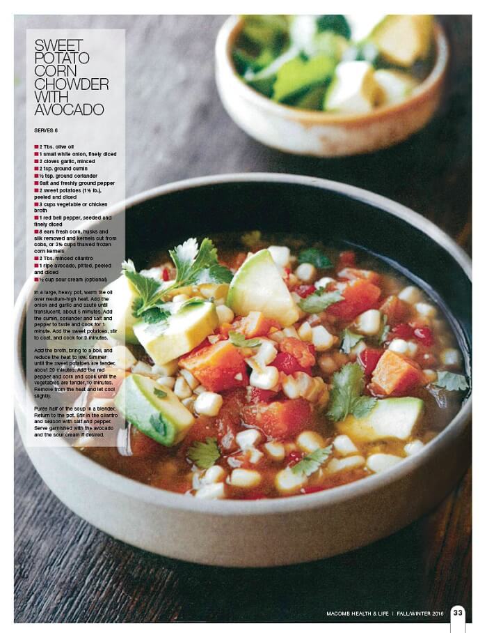 Sweet Potato Corn Chowder with Avacado