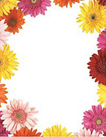 white paper with red, pink and yellow daisy boarder