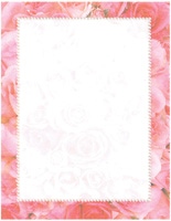 white paper with border of pink roses