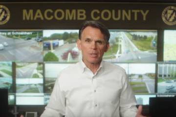 Mark Hackel, Macomb County Executive, congratulates McLaren Macomb opening new emergency room in Mt. Clemens, MI