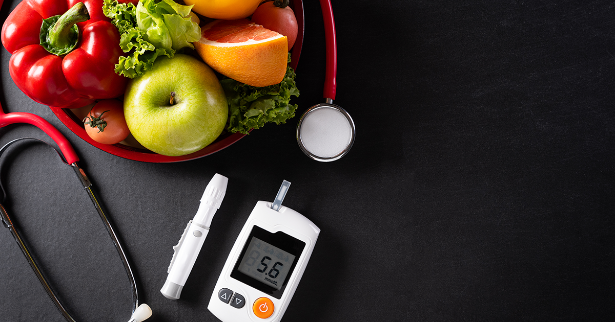 glucose monitor next to a bowl of food